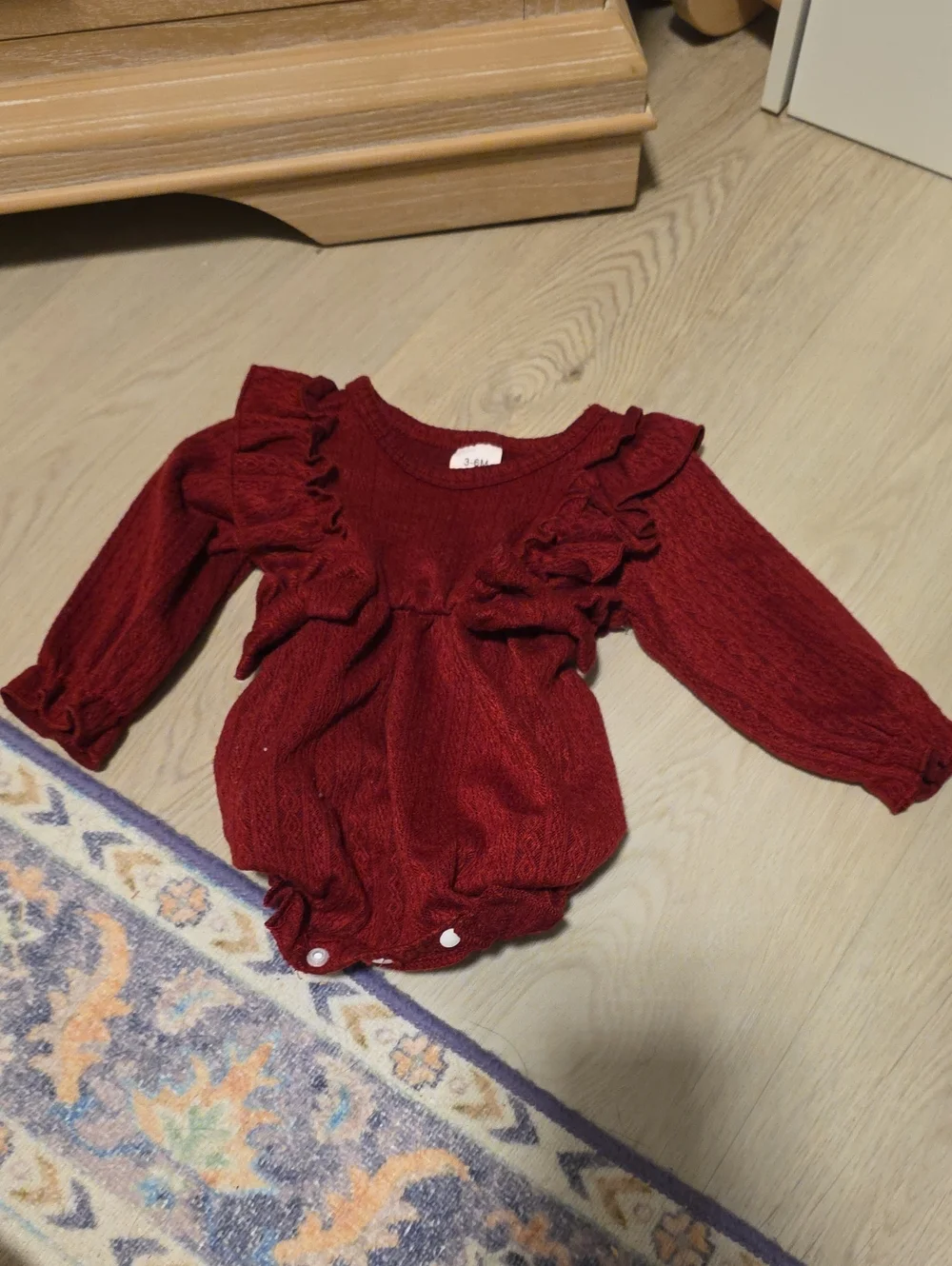 Kids One-Piece Ruffle Long-Sleeve Romper in Deep Red